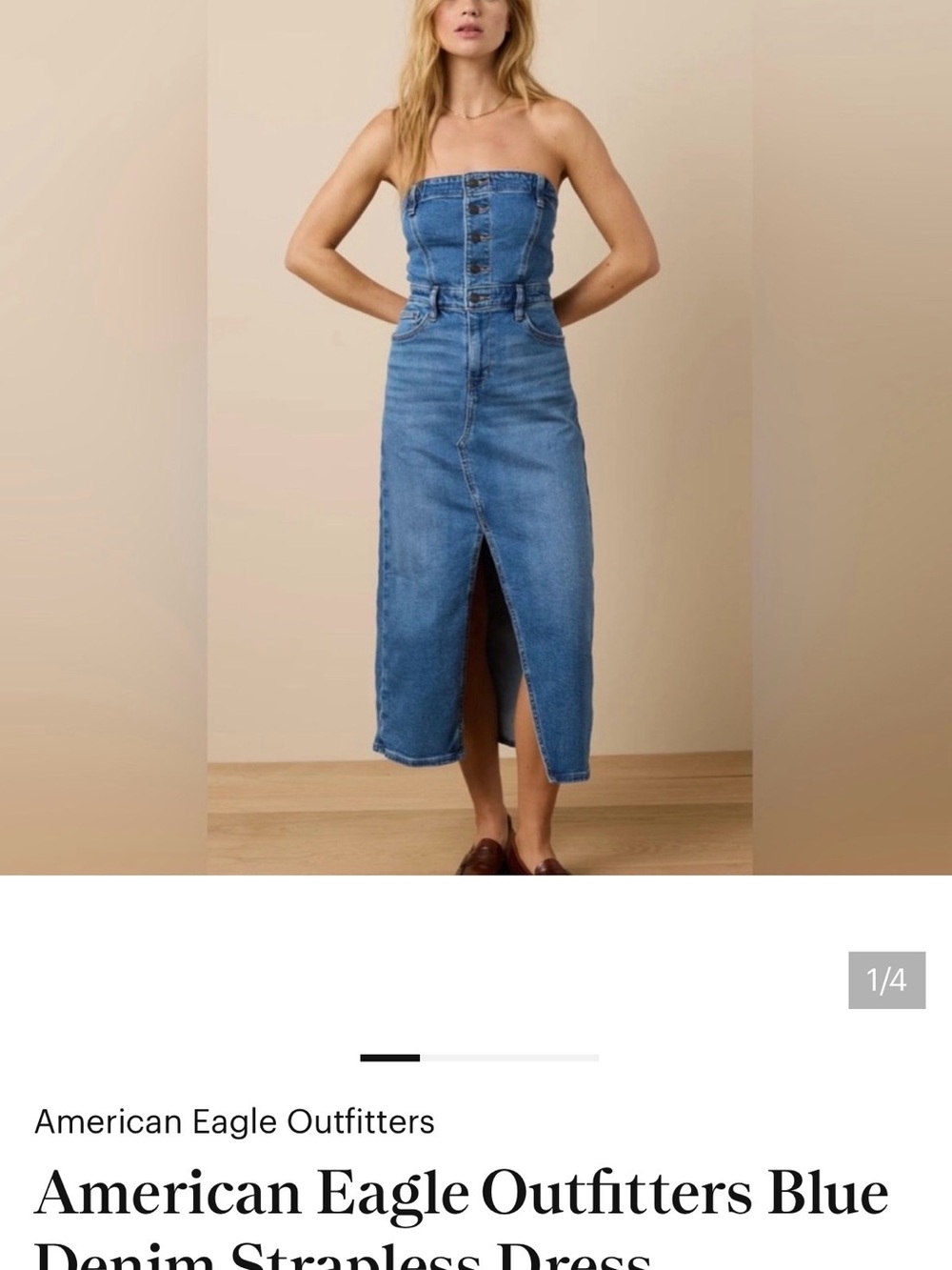American Eagle Outfitters Blue Denim Strapless Midi Skirt Dress
